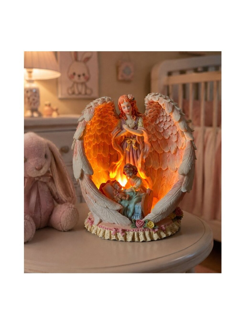 Lighted Guardian Angel Night Light Lamp Religious Figurine Baptism Baby Shower